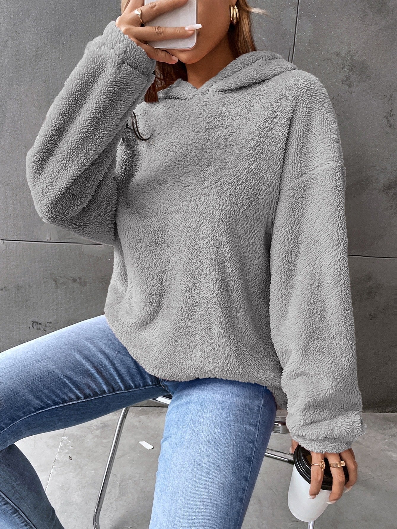 Fuzzy Cropped Hoodie Pullover