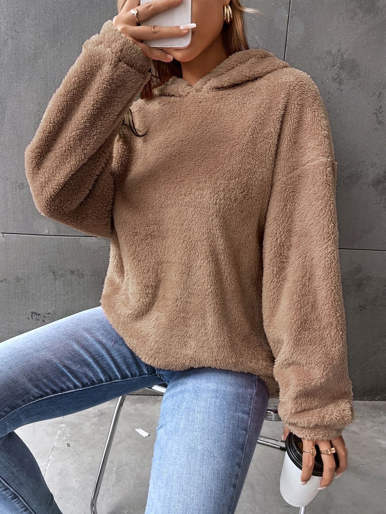 Fuzzy Cropped Hoodie Pullover