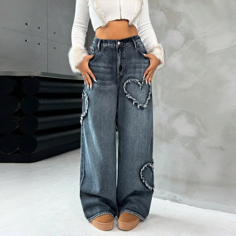 Relaxed Fit Heart Cutout Jeans