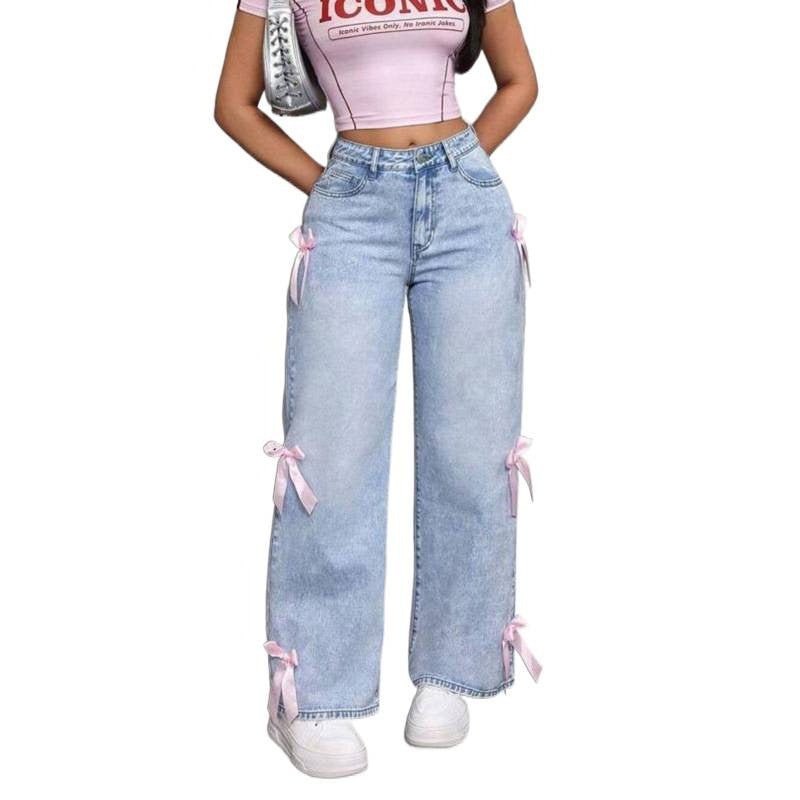 High Waist Bow Detail Jeans