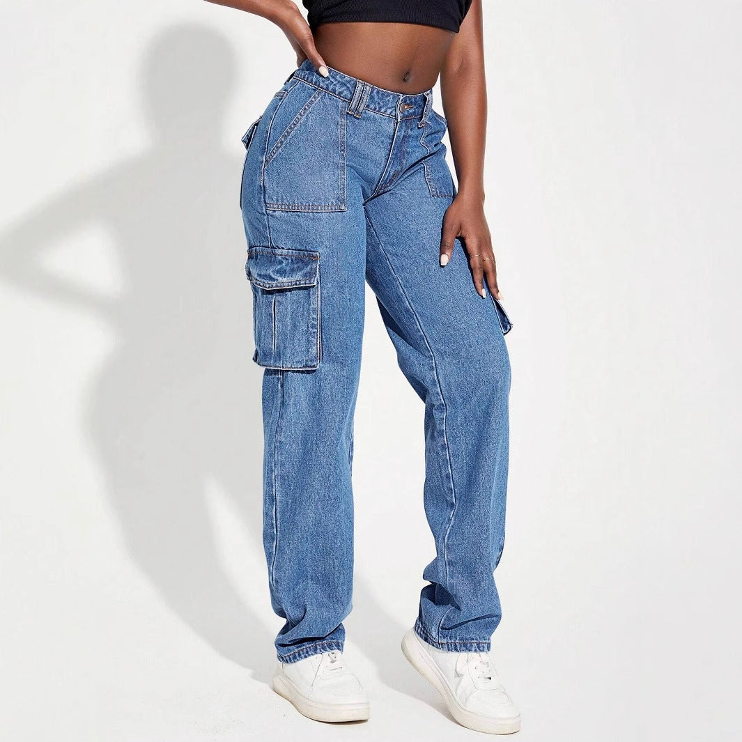 Relaxed High-Waist Cargo Jeans