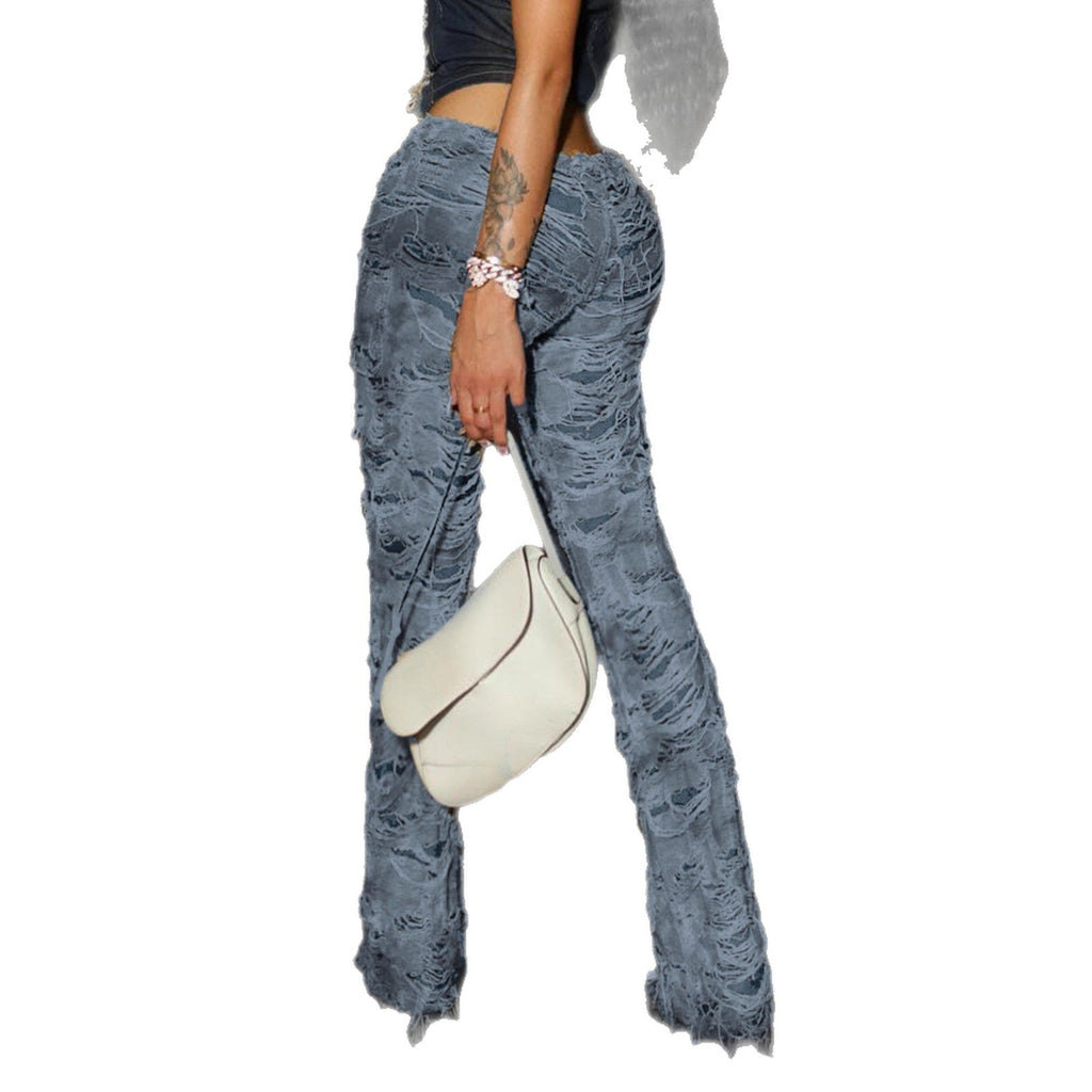 Distressed High-Waisted Flared Jeans