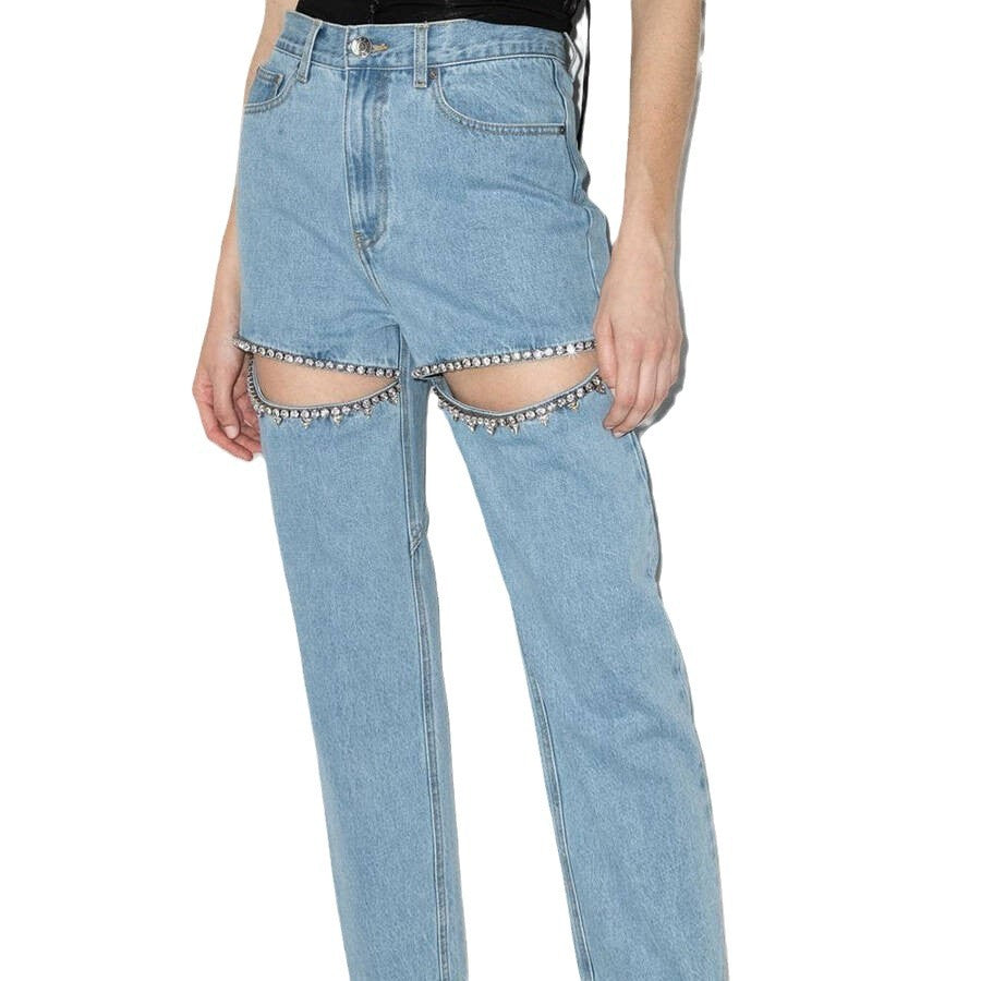 High Waist Rhinestone Jeans