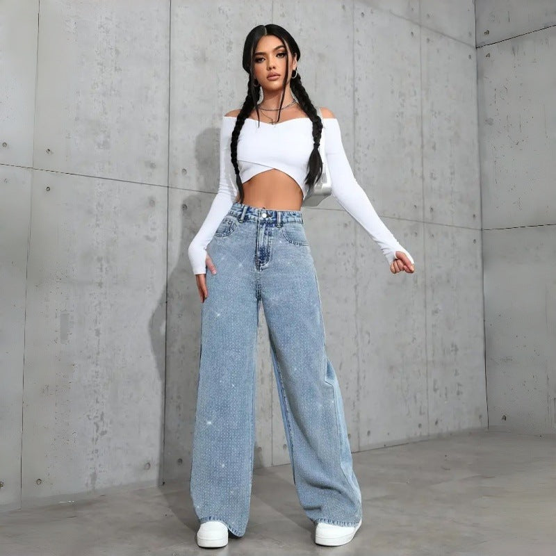 Sparkling High Waist Wide Leg Jeans