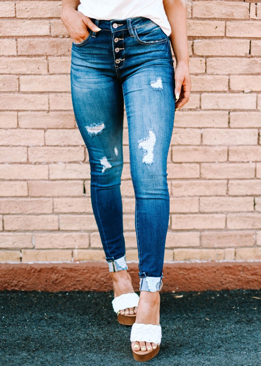 Distressed High-Waist Skinny Jeans