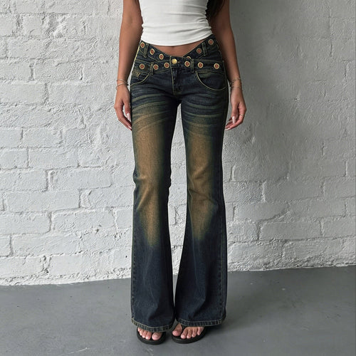 Button Detail Wide Leg Jeans