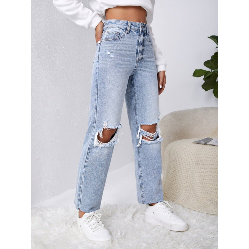 Distressed High Waist Mom Jeans