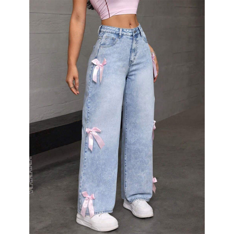 High Waist Bow Detail Jeans