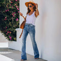 High Waist Distressed Flared Jeans