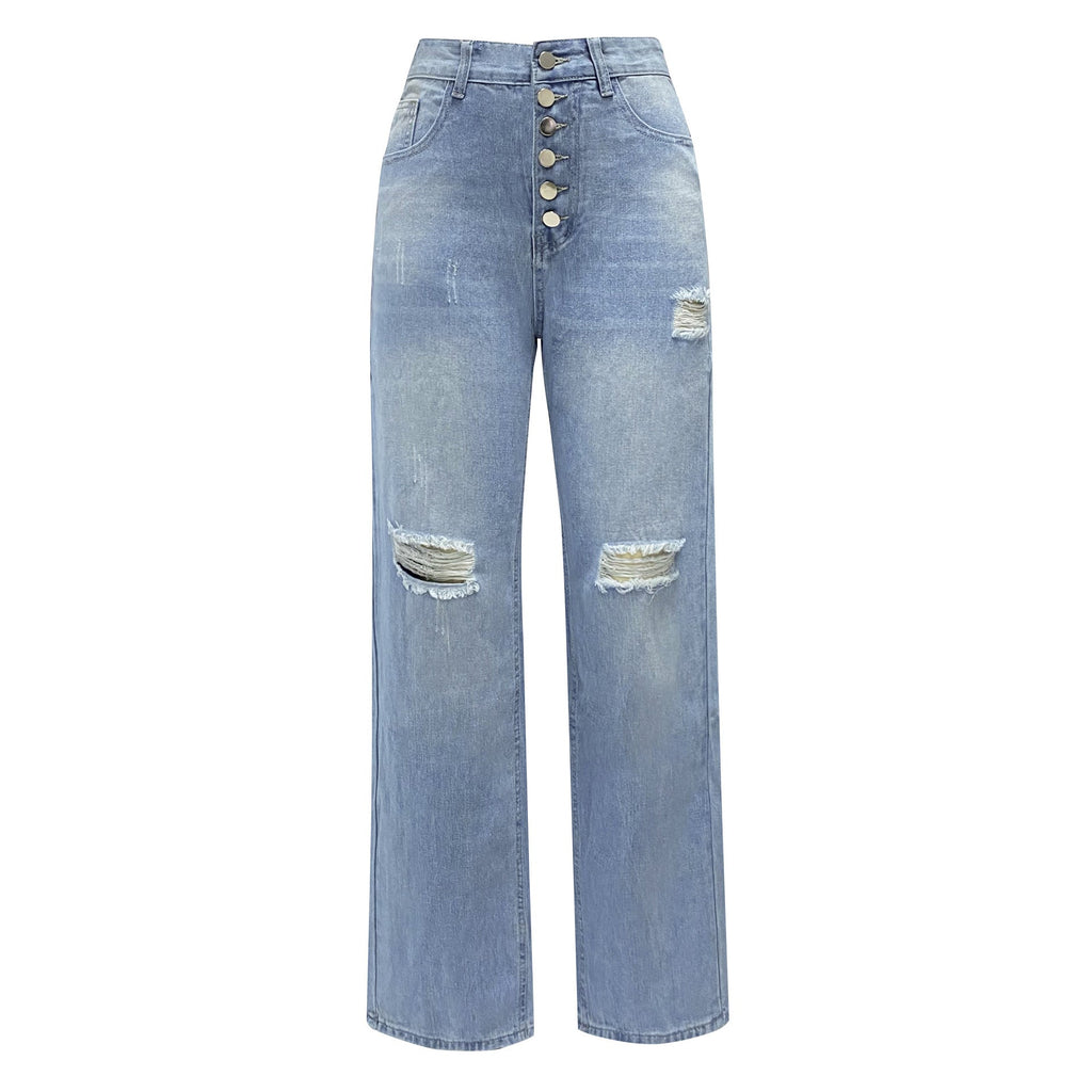 Distressed High-Waist Boyfriend Jeans