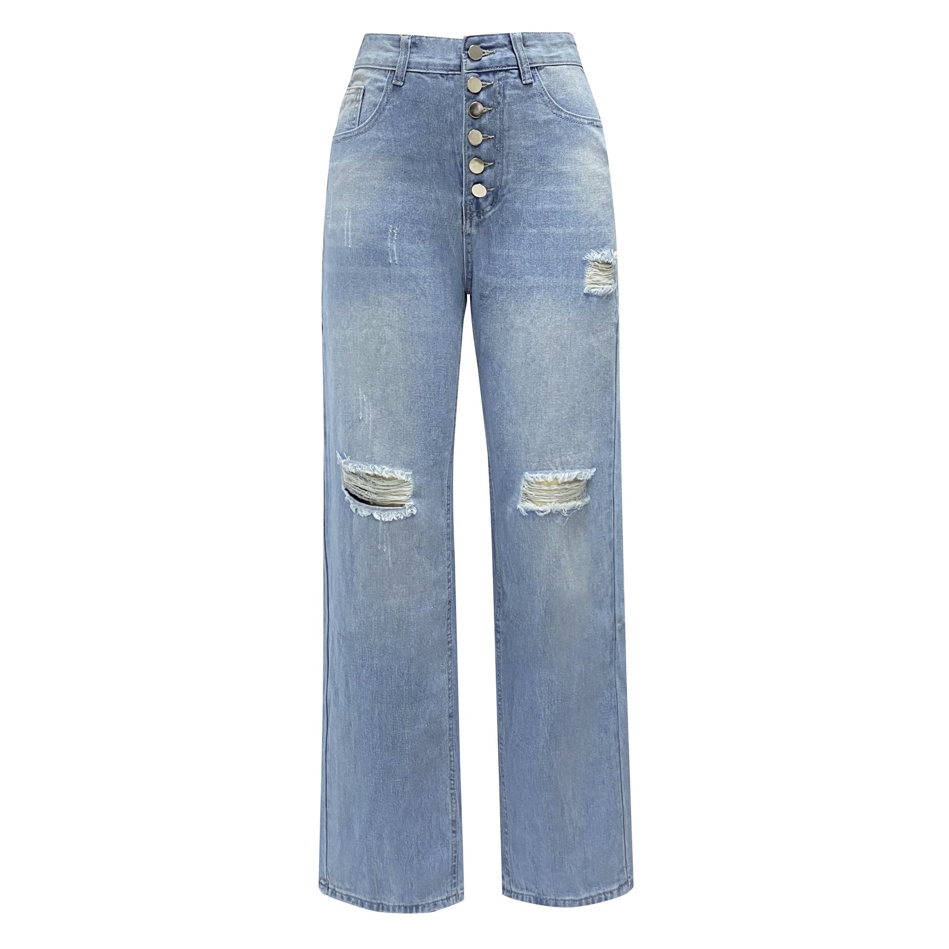 Distressed High-Waist Boyfriend Jeans