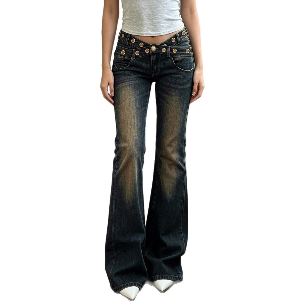 Button Detail Wide Leg Jeans