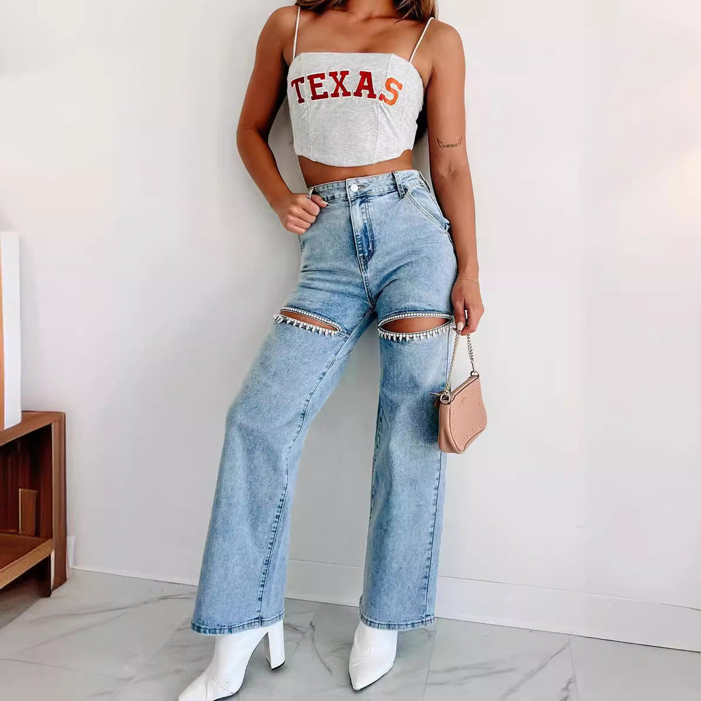 Wide Leg Cut Out Jeans
