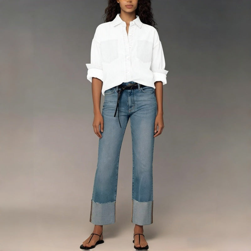 Relaxed Cuffed Boyfriend Jeans