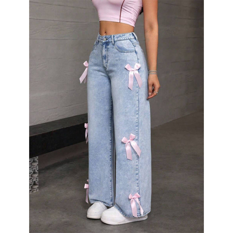 High Waist Bow Detail Jeans