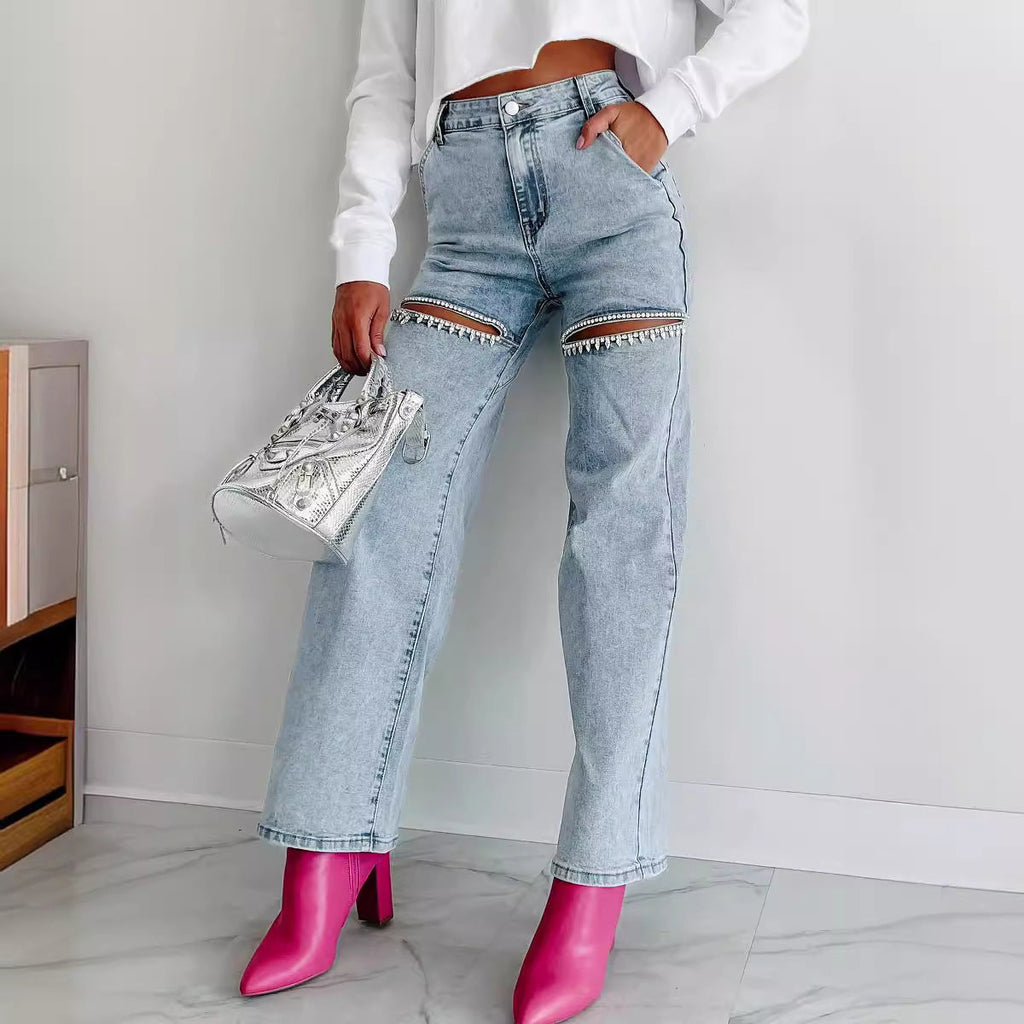 Wide Leg Cut Out Jeans