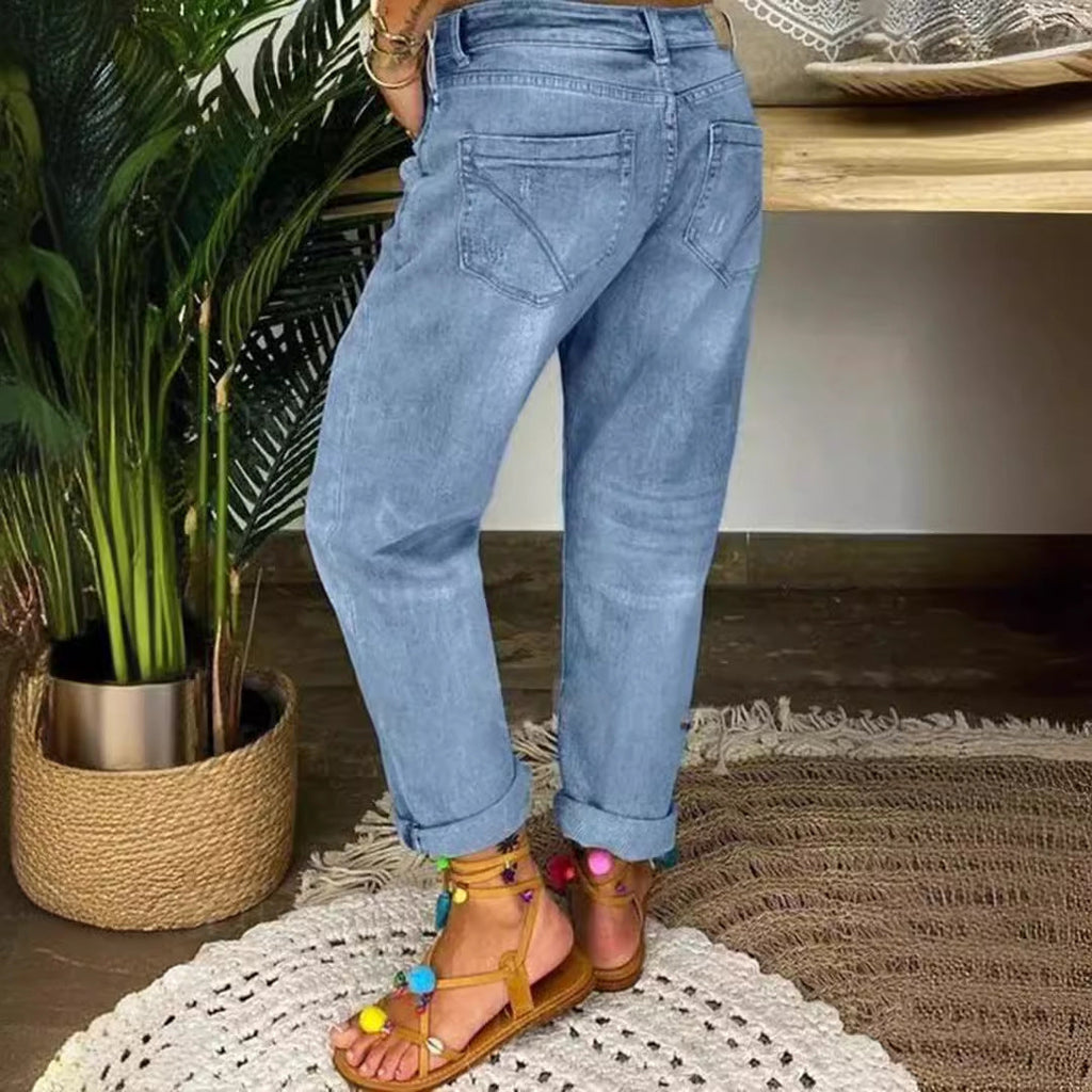 Distressed High-Waist Boyfriend Jeans