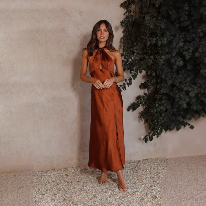 Halter Neck Side Split Maxi Dress