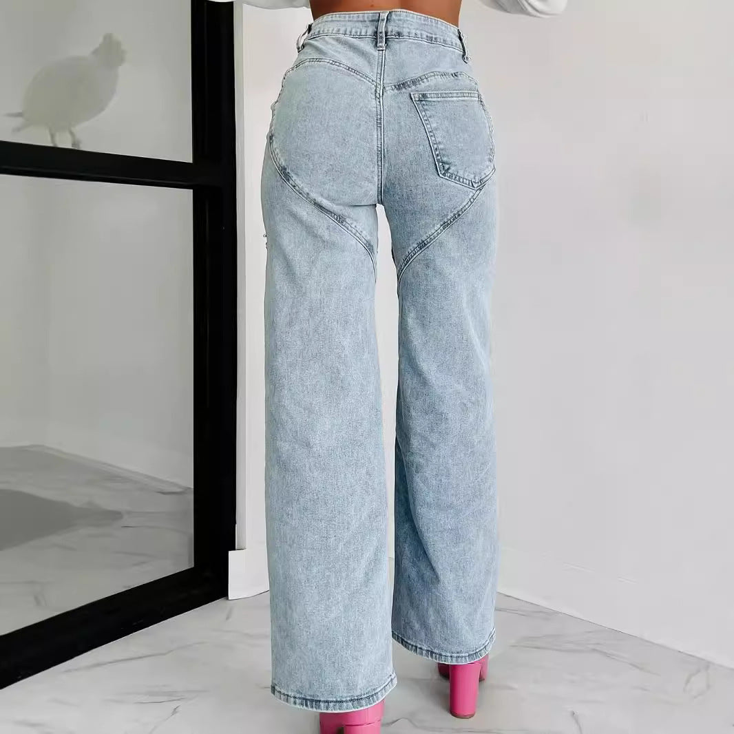 Vintage Wash Glitter Knee Jeans