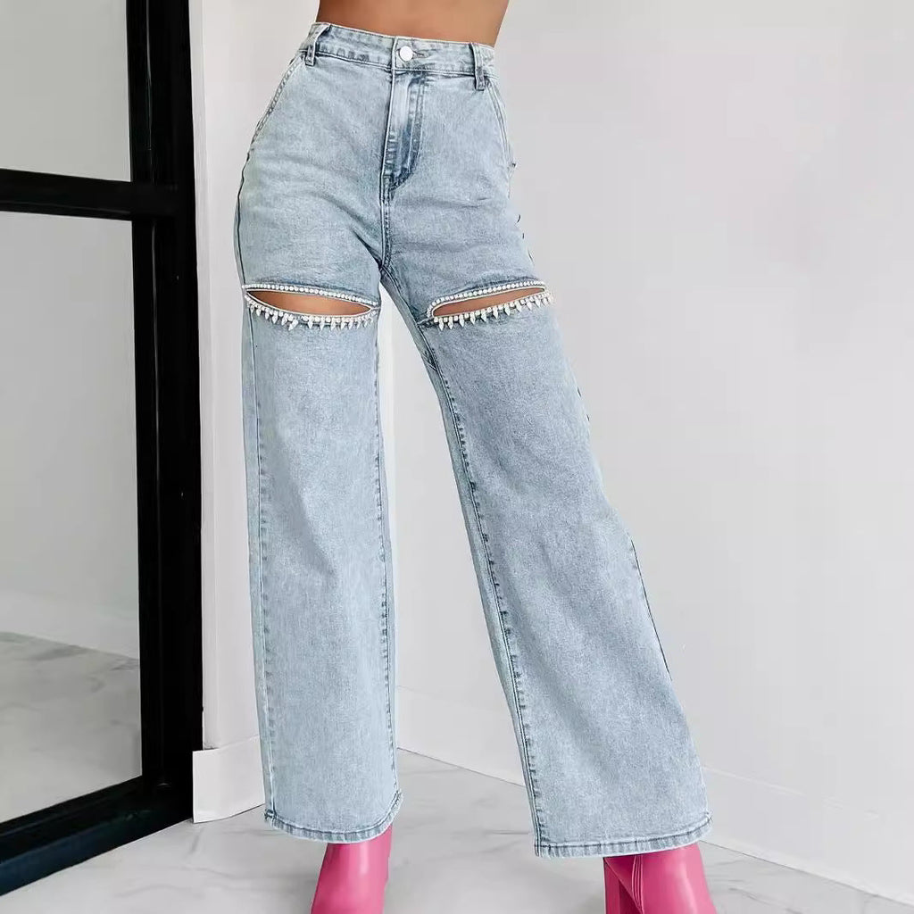 Vintage Wash Glitter Knee Jeans