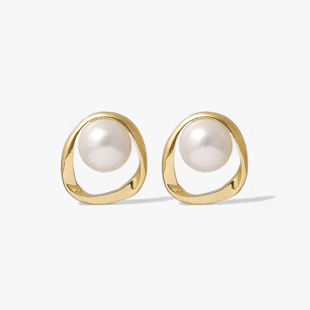 Abstract Gold Pearl Drop Earrings