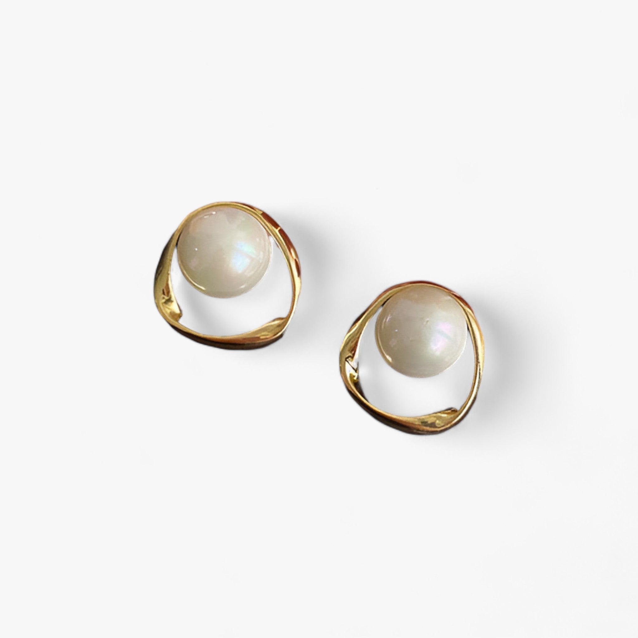 Abstract Gold Pearl Drop Earrings