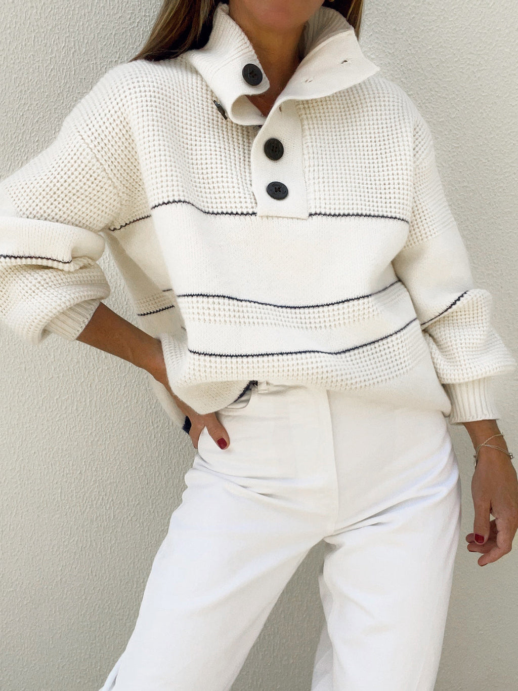 Waffle Knit Polo Sweater