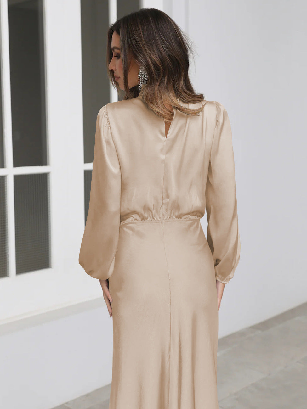 Draped Satin Midi Dress