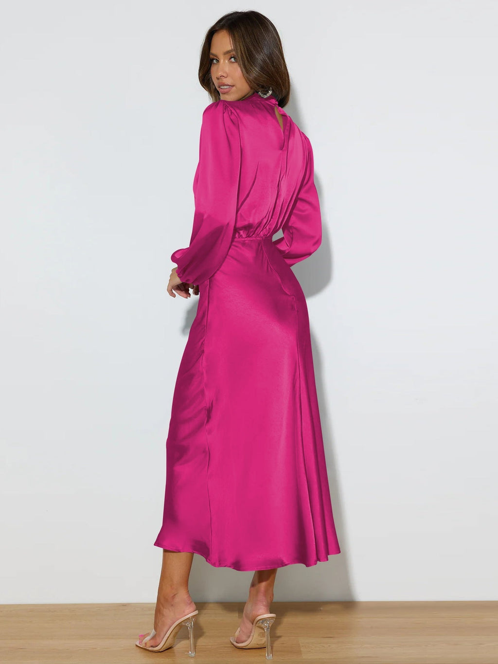 Draped Satin Midi Dress