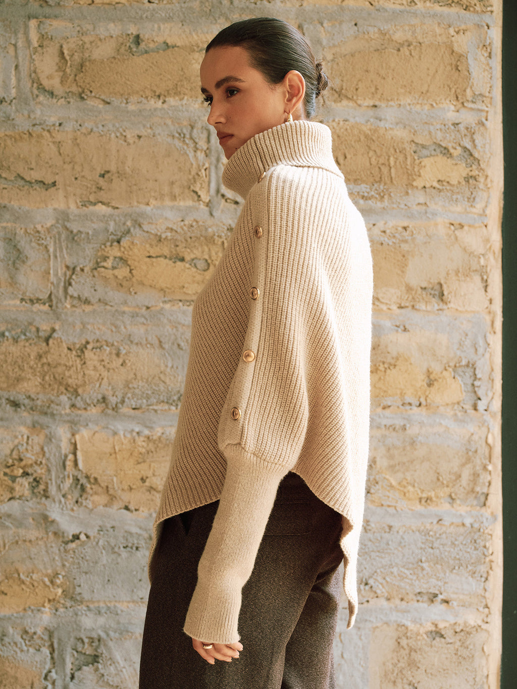 Oversized Ribbed Knit Poncho Sweater