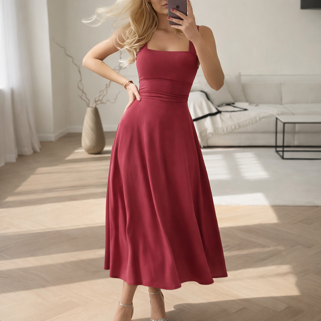 Square Neck Chiffon Dress