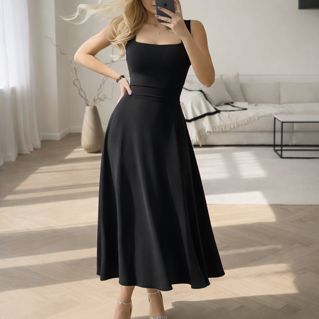 Square Neck Chiffon Dress