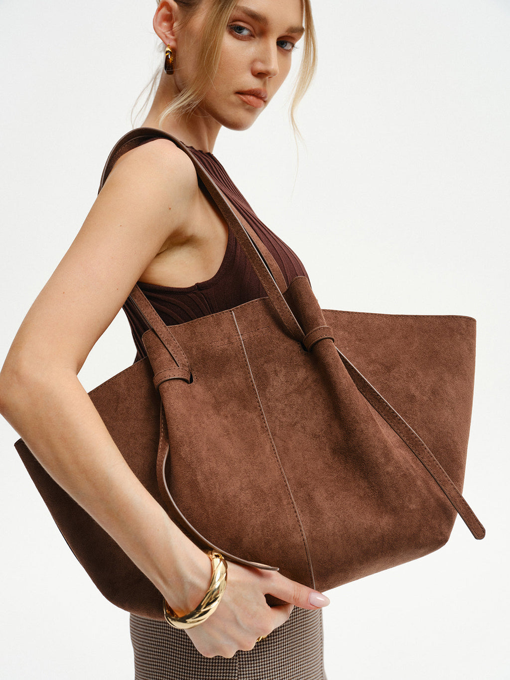 Oversized Brown Suede Tote Bag