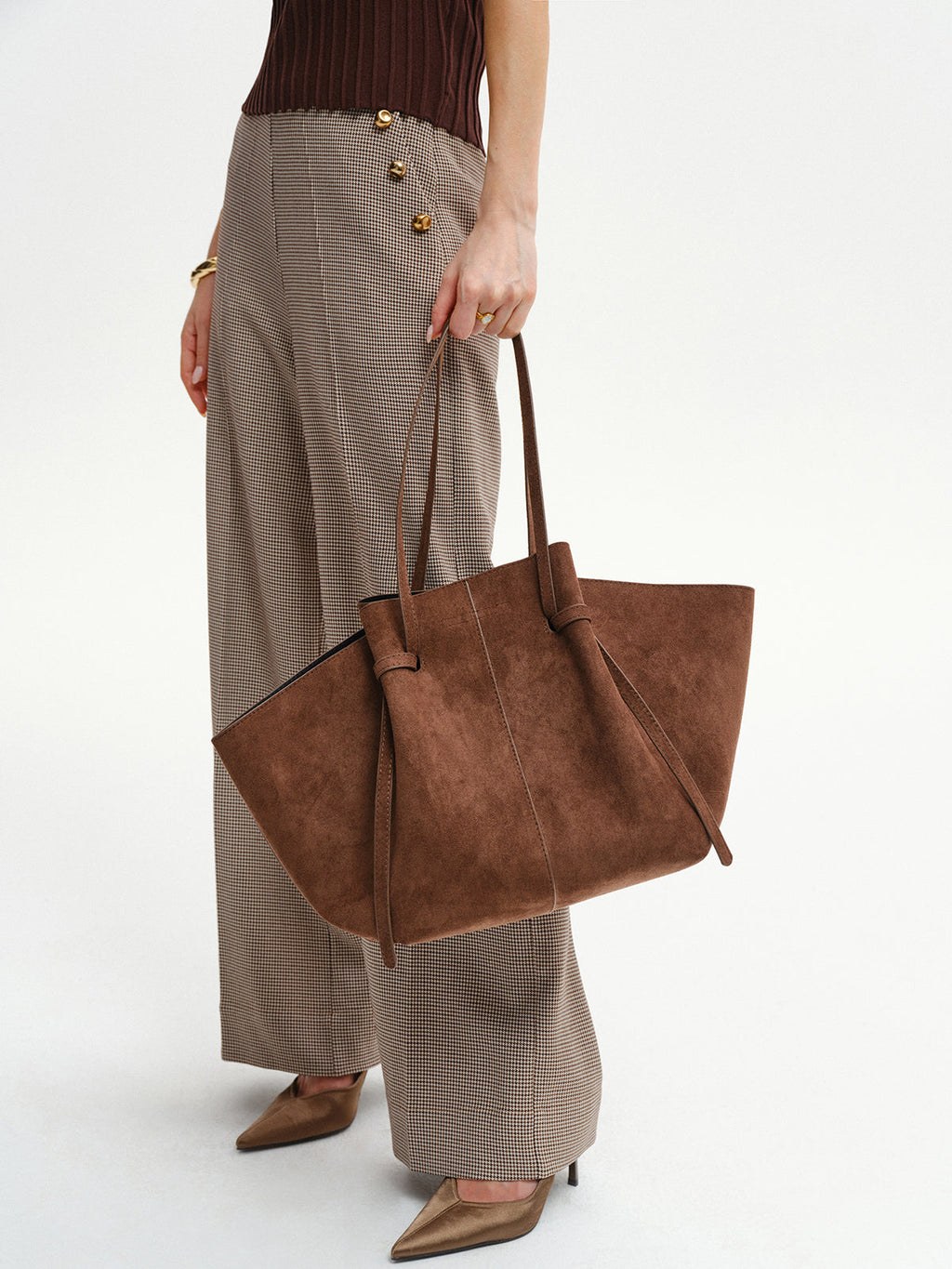 Oversized Brown Suede Tote Bag
