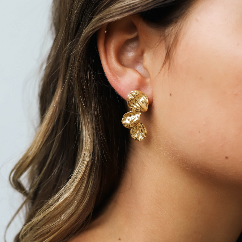 Hammered Gold Drop Earrings