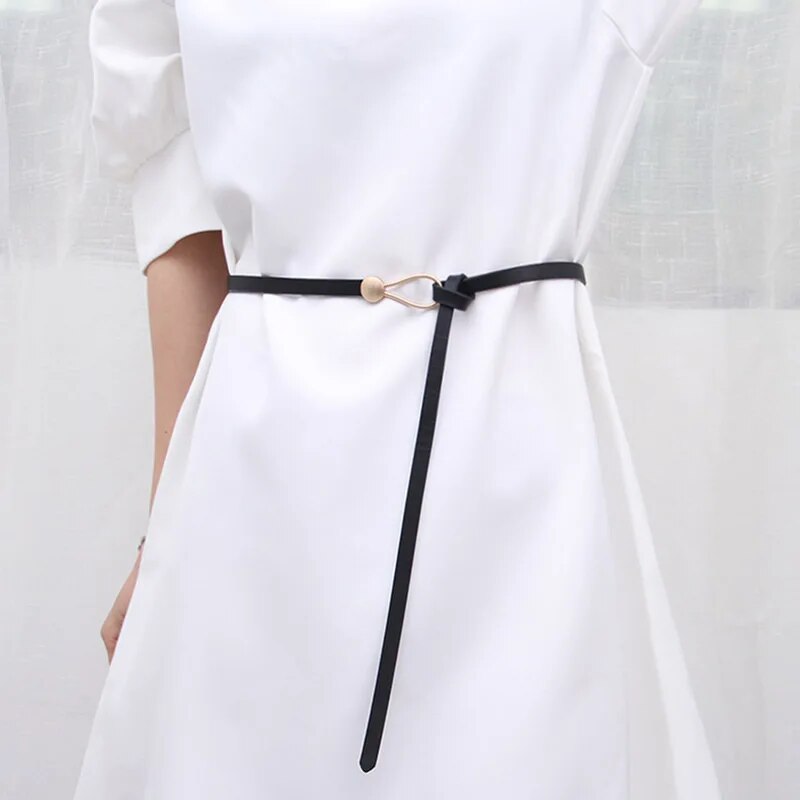 Adjustable Gold Hook Skinny Tie Belt