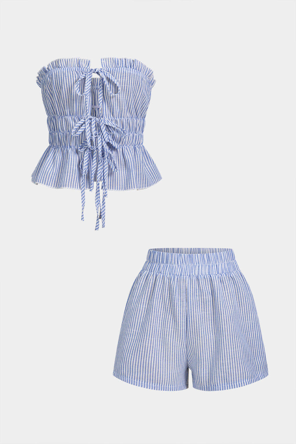 Striped Ruffled Top Shorts Set