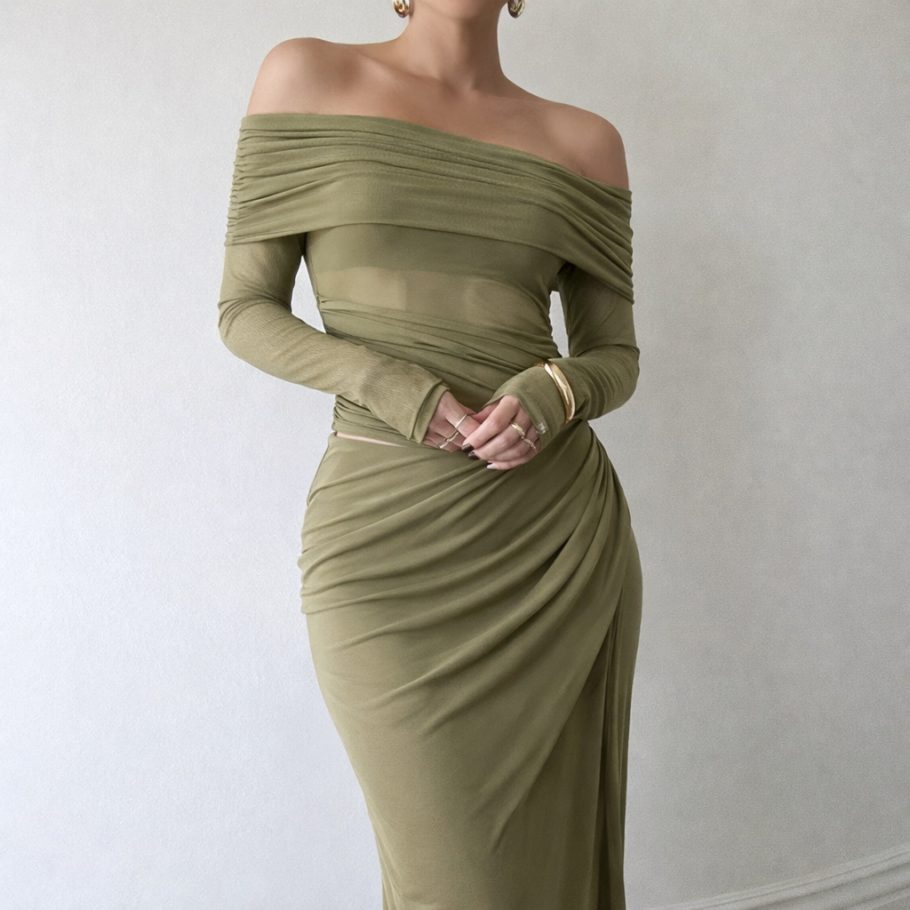 Olive Draped Maxi Dress