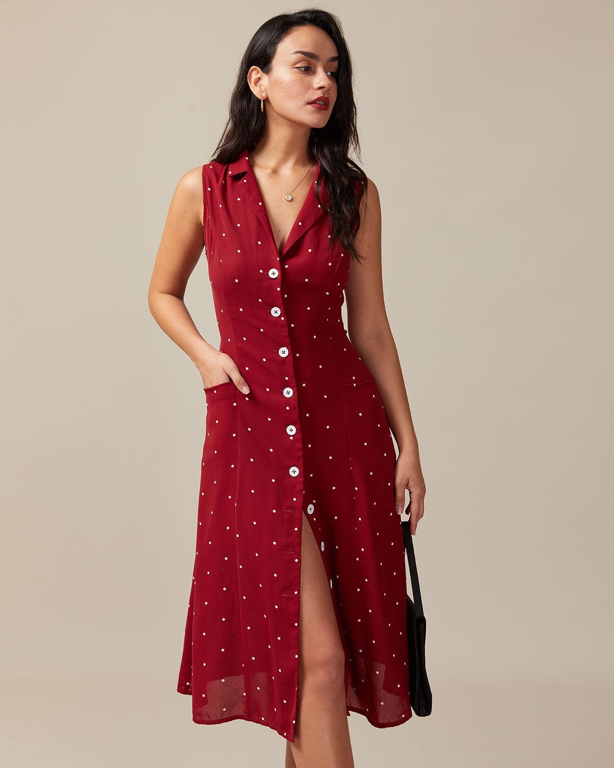 Polkadot Button-Front Midi Dress