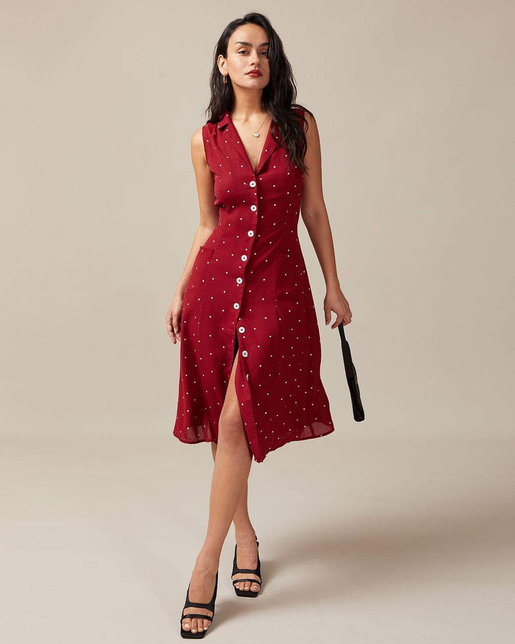 Polkadot Button-Front Midi Dress