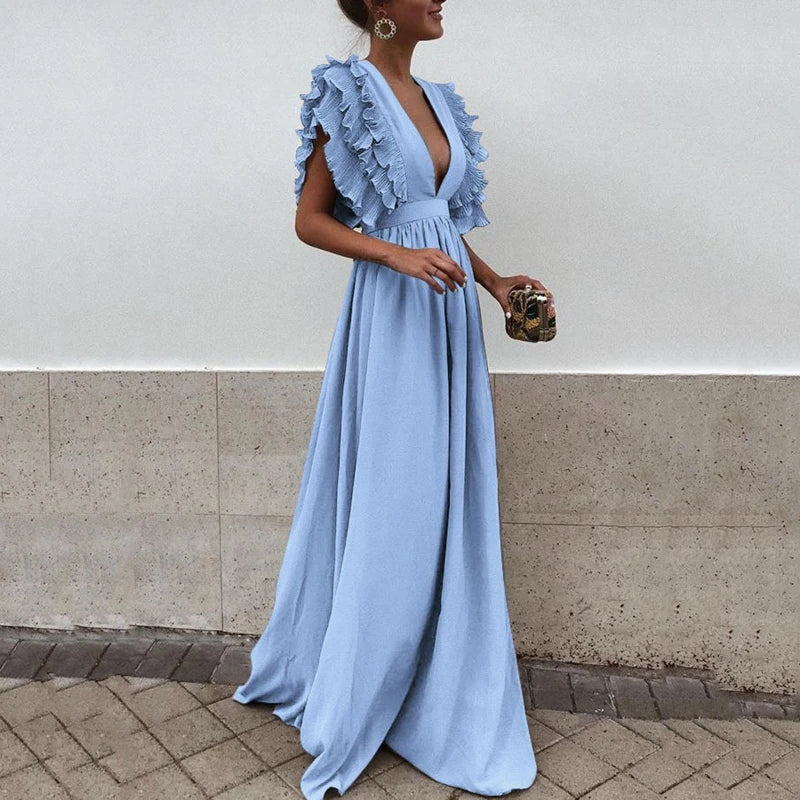 Pleated Ruffle Maxi Dress