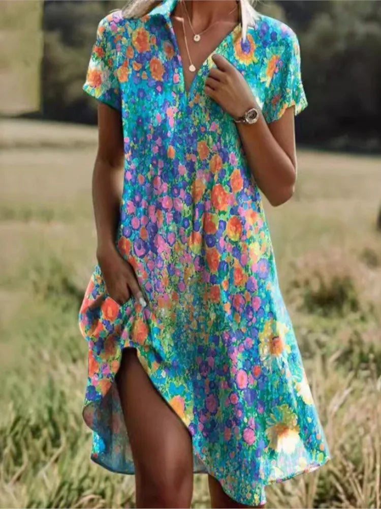 Button Front Floral Midi Dress