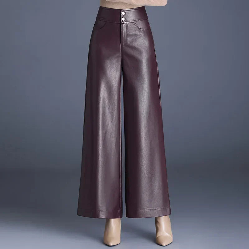 Faux Leather Wide Leg Trousers