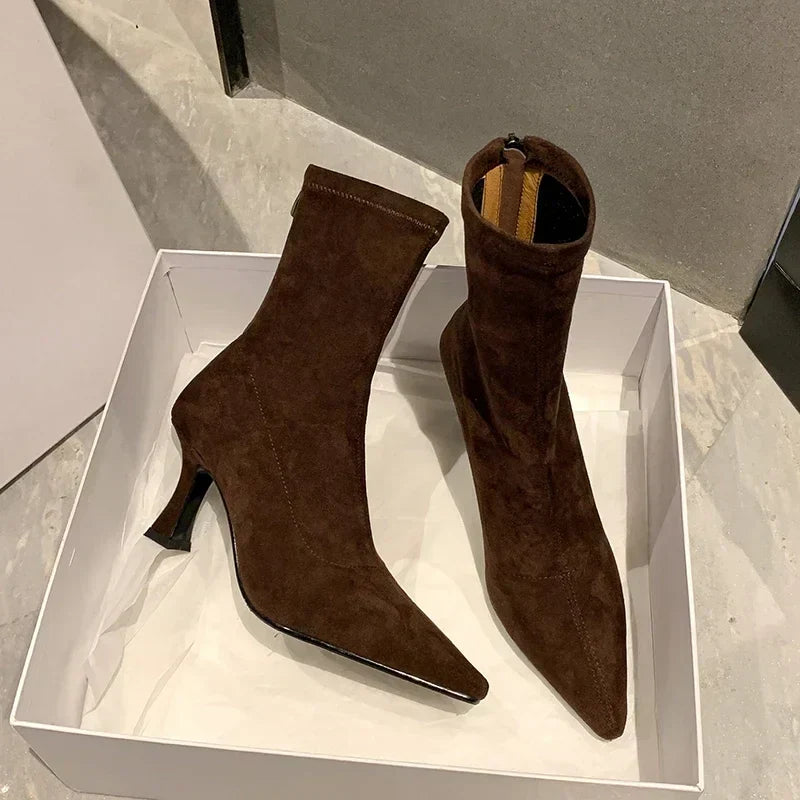Pointed Toe Heeled Ankle Boots