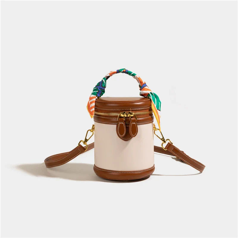 Canvas Leather Mini Bucket Shoulder Crossbody Bag