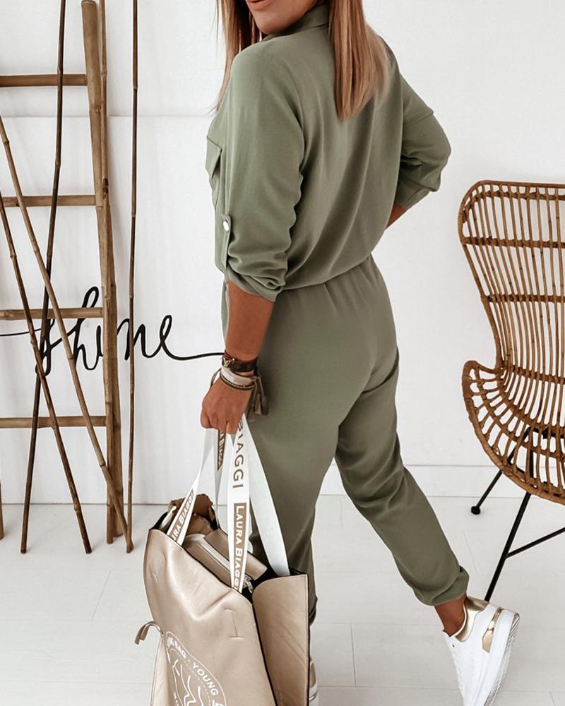 Utility Jumpsuit with Elastic Waist