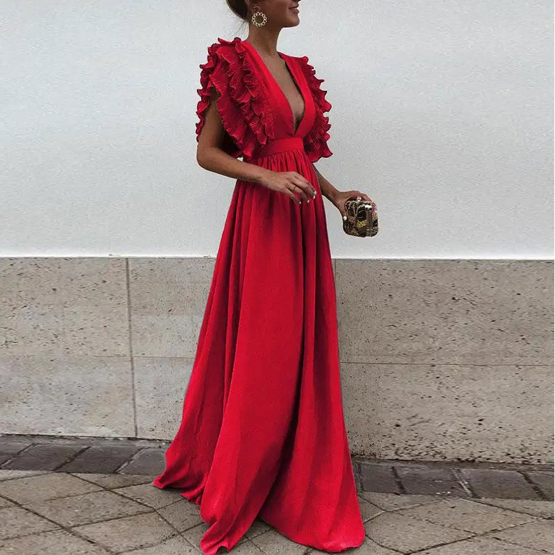 Pleated Ruffle Maxi Dress