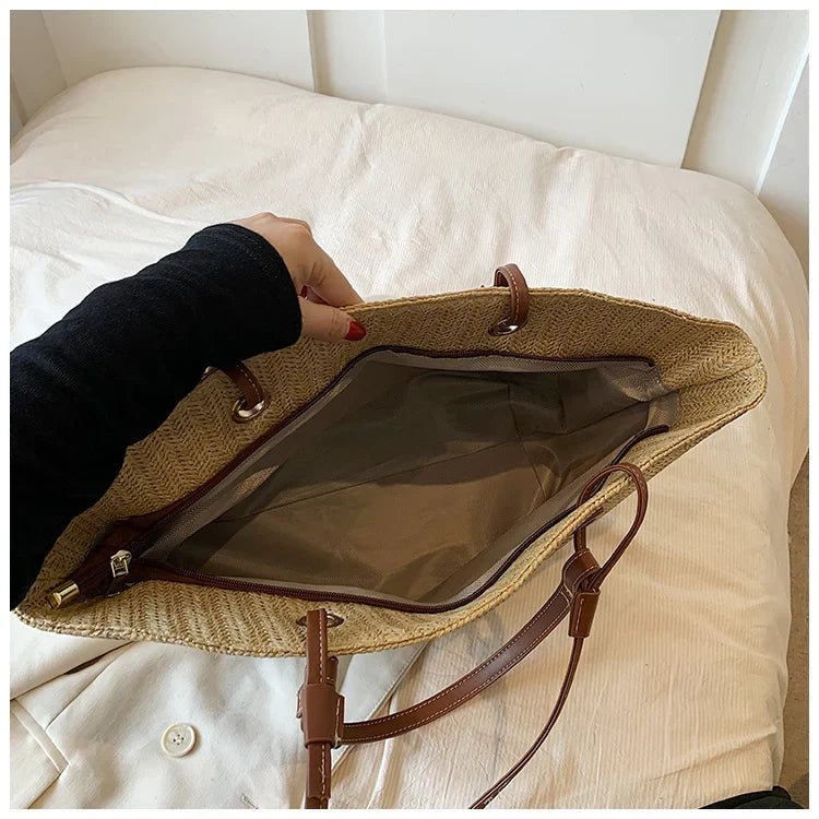 Oversized Straw Beach Tote Bag