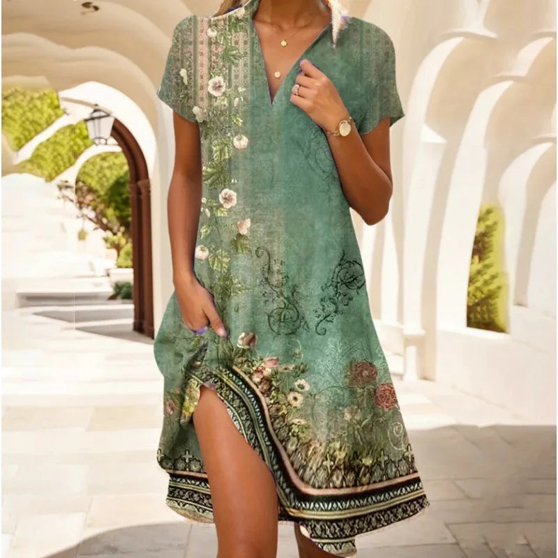 Button Front Floral Midi Dress