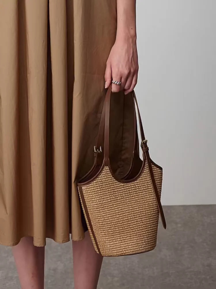 Boho Rattan Shoulder Tote Bag